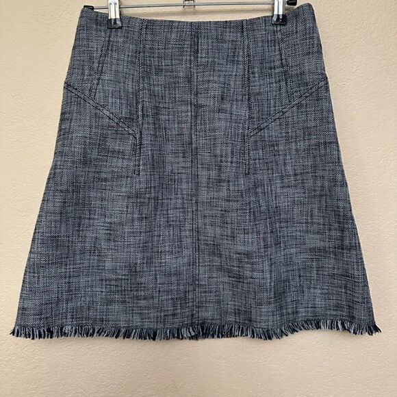 Rebecca Taylor Slub Suiting A-Line Skirt with Fringe Hem - Picture 5 of 6